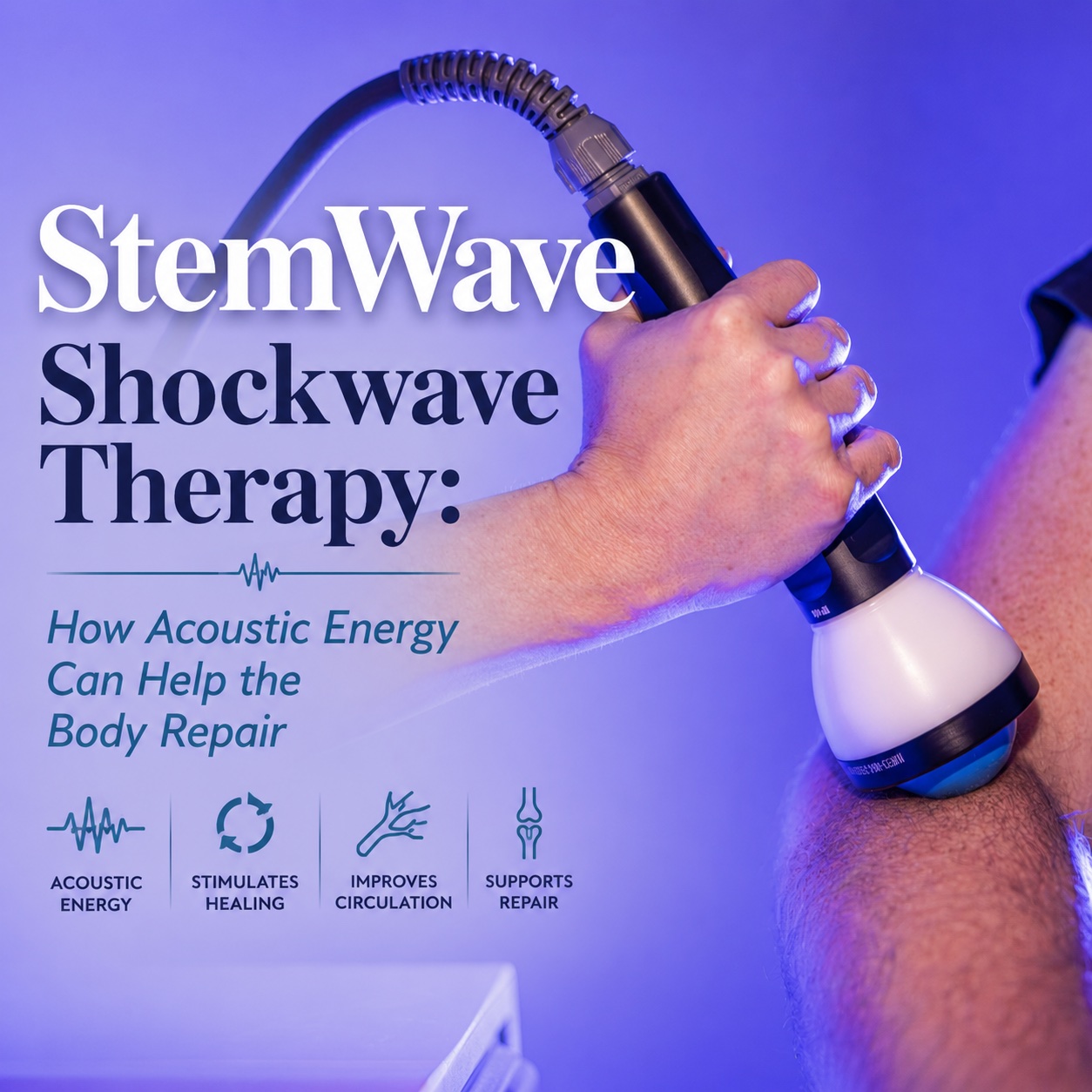 StemWave shockwave therapy applicator being used on a patient’s elbow in Oklahoma City
